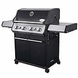 SANTOS Gasgrill S-418 schwarz - 4 Hauptbrenner, 800 °C Grillzone, Heckbrenner/Backburner, Gussgrillroste - inkl. Drehspieß, Rostheber & Silikonablage