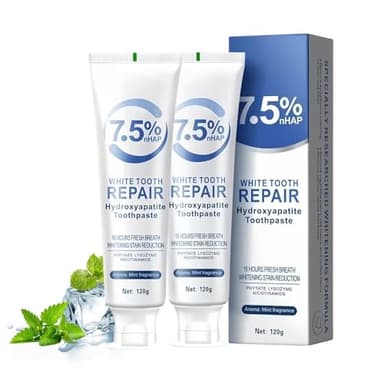 Hydroxylapatit Zahnpasta, 2 Stück Hydroxyapatite Toothpaste, Hydroxylapatit Zahnpasta Ohne Fluorid für Empfindliche Zähne, Zahnpasta mit Hydroxylapatit zur Zahnschmelzreparatur, Mundgesundheit (2)