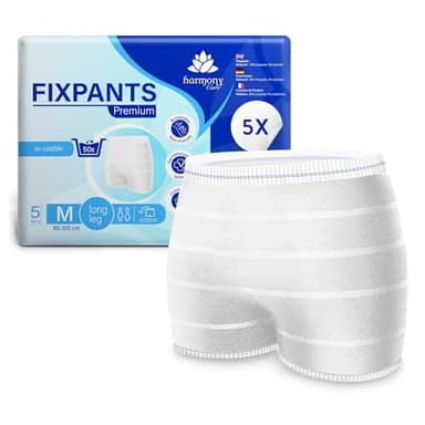 Harmony Care® Fixpants Premium - extra weiche Netzhosen bei Inkontinenz und Wochenbett - Fixierhosen für Inkontinenzeinlagen, zuverlässig haltende Netzunterhosen Netzhöschen long leg - M 5 Stück