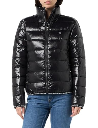Tommy Jeans Damen Pufferjacke Essential Tape Hochglanz, Schwarz (Black), XL