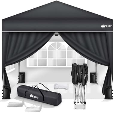 tillvex Pavillon 3x3m wasserdicht mit 4 Seitenteilen + 4er Set Sandsäcke | Pop-Up Faltpavillon stabil & höhenverstellbar | Gartenzelt UV Schutz 50+ | Partyzelt mit Tasche für Garten, Anthrazit