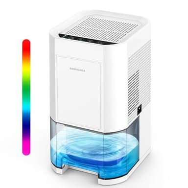 Luftentfeuchter elektrisch,1200ml Raumentfeuchter für zuhause leise,klein dehumidifier Automatisches Abtauen für Keller Badezimmer,7 Farben Licht Entfeuchter mit Timer -Gegen Feuchtigkeit,Nacht modi