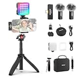 NEEWER Vlogging Set für Handy mit RGB LED Licht/Lavalier Funkmikrofon System/Mini Stativ/Handy Käfig Video Rig, Inhalt Ersteller Grundausstattung kompatibel mit iPhone Android Podcast YouTube, PA048
