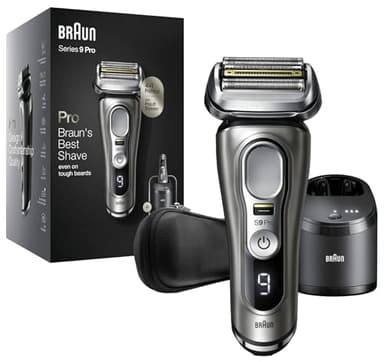 Braun Series 9 Pro Premium Rasierer Herren, Testsieger Stiftung Warentest, 4+1 Scherkopf, Elektrorasierer & Trimmer, Reinigungsstation, 60 Min Laufzeit, 9465cc, noble metal