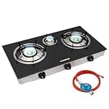 CAMPLUX TC03GB 3 Flammig Glas Gaskochfeld/ 6,25 kW LPG Gaskocher/Tragbar Campingkocher für Camping/ 72,5cm/ 50mbar Gasregler