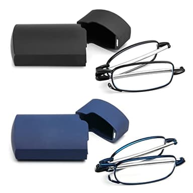 KoKoBin Faltbare 2 Pack Lesebrille aus Edelstahl Mini Anti-Blau Sehnhilfe für Damen und Herren Lesehilfe mit Hartschalen-Etui 1.5