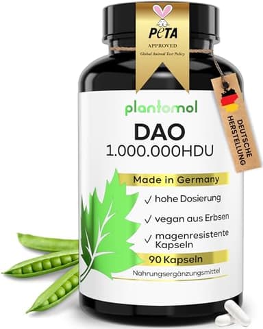 DAO Kapseln - 1.000.000 HDU - nur 1 Kapsel/Tag - DAO Enzym aus Erbsen - DAO vegan - 1 Mio. Histamin Degrading Units - 3 Monatsvorrat