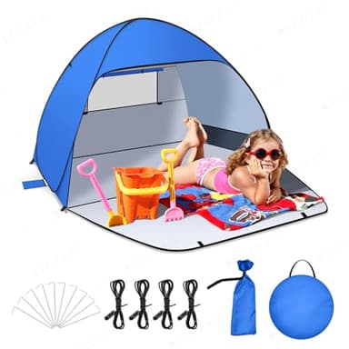 Jsdoin Strandmuschel Pop Up mit UV SchutzPop UpZelt Strandzelt,Koffertauglich Zelt für L (2-3) Personen/XL (3-4) Personen inkd. Wurfzelt Beach Tent für Camping Garten Familien mit Tragetasche