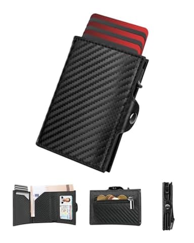dwnkove Kartenetui Herren, Slim Wallet Geldbeutel mit Münzfach & RFID Schutz, Pop-Up Smart Wallet aus Kohlefaser, Kreditkartenetui für 8 bis 12 Karten, Wallets for Men, ID-Fenster, Fach für Bargeld