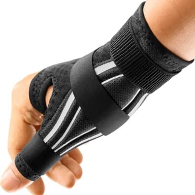 FREETOO Ergonomische Daumenbandage Rechts und Links, Atmungsaktive und Weiche Daumenschiene, Daumenorthese bei Arthrose, Sehnenscheidenentzündung, Schnapdaumen, Damen und Herren, L/XL, Schwarz/Weiß
