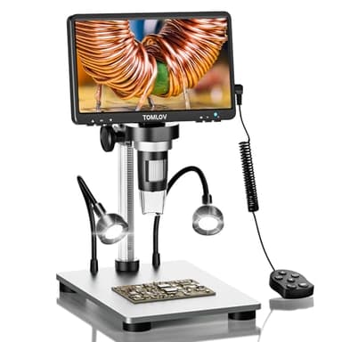 TOMLOV DM9 7" LCD Digital Mikroskop 1200X, 1080P USB Lötmikroskop, Handmikroskop mit einstellbarem Metallständer, 12MP Super präziser Fokus, LED-Volllicht, PC/Windows/Mac kompatibel, 32GB