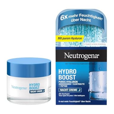 Neutrogena Hydro Boost Nachtcreme, regenerierende Gesichtspflege mit purer Hyaluronsäure, feuchtigkeitsspendende Gesichtscreme für glatte Haut 50 ml