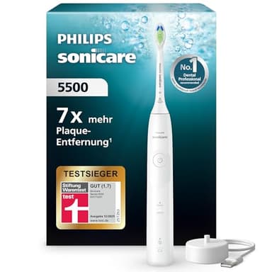 Philips Sonicare 5500 elektrische Zahnbürste, Schallzahnbürste mit 1 Intensitätsstufe, Andruckkontrolle, EasyStart, SmarTimer und BrushPacer, Weiß, Modell HX7110/01 [Neue Technologie]