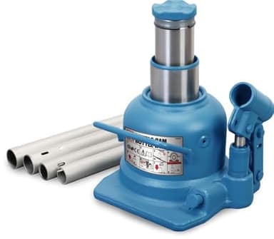 Torin BIG RED Jacks TH810002 10-Tonnen (125-215mm) Hydraulischer Doppel-Ram Flaschenheber Wagenheber, Ultra niedriges Profil für Autoreparatur und Hausaufzug, Double Ram Ultra Low Profile, Blau