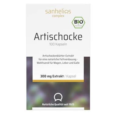 Sanhelios BIO Artischocke Kapseln | Hochdosiert aus ca. 20.000 mg BIO Artischocke | mind. 7,5 mg Cynarin | Für die natürliche Fettverdauung | BIO Qualität | vegan | 100 Kapseln