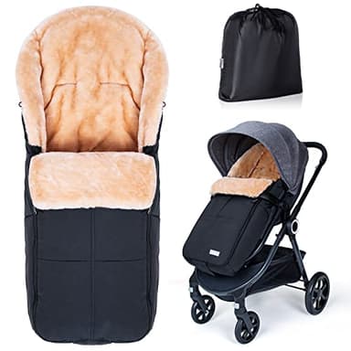 Orzbow Fußsack Buggy, Künstliches Lammfell Fußsack Kinderwagen Baby Winter mit Reißverschluss, Abnehmbar, Universelle & Wasserdicht, Maschinenwaschbar, Schwarz
