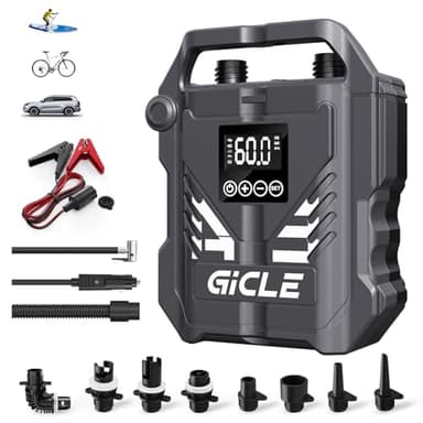 GICLE 60PSI Paddle Board Pumpe Elektrische SUP Pumpe, zweistufiges schnelles Aufpumpen mit DC 12V Autostecker für Paddleboard, Reifen, Boot, Zelt (Verbessertes Modell)