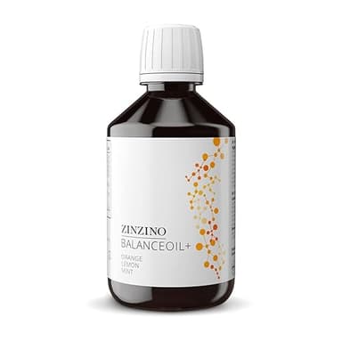 ZinZino BalanceOil+ Fischöl mit Omega-3 2478 mg, Omega-9, Vitamin D3, Tocopherol, DHA, EPA mit Olivenöl Geschmack Orange-Zitrone-Minze, 300 ml