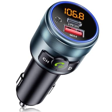 GizmoVine FM-Transmitter Auto, Bluetooth 5.3 Autoadapter, Vollmetall, 2X Schnellladung (PD 30W + QC3.0 18W), Freihändiges Telefonieren, Bassboost, LED-Anzeige, USB-Stick, 12V/24V Fahrzeuge