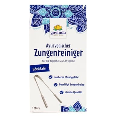 Govinda Ayurvedischer Zungenreiniger aus Edelstahl | Zungenbürste/Zungenschaber für die tägliche Mundhygiene | Gegen Mundgeruch | Sauberes Mundgefühl | Beseitigt Zungenbelag | Stabile Qualität
