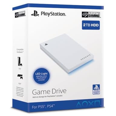 Seagate Game Drive PS4/PS5 2TB, tragbare externe Festplatte, 2.5 Zoll, USB 3.0, weiß, LED blau, inkl. 2 Wochen Playstation+ (STLV2000202)