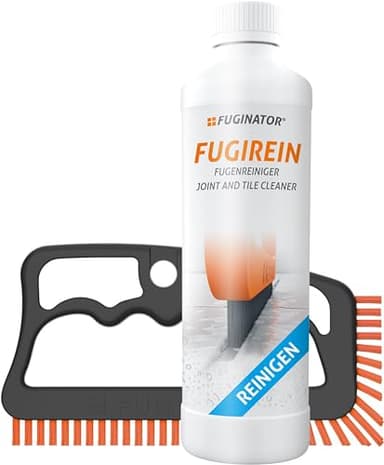 FUGINATOR® Fugenbürste grau/orange inkl. Fugenreiniger 250 ml - Fugenreinigungsset - Bürste zur Fugenreinigung in Bad, Küche und Haushalt