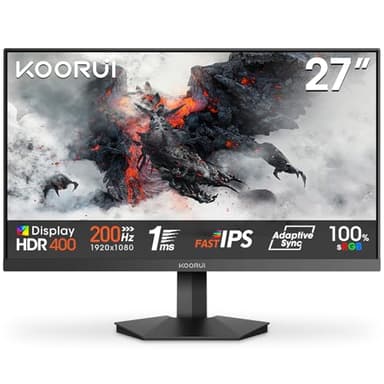 KOORUI G2711P 27 Zoll Gaming Monitor, 1ms 200Hz FHD Fast IPS HDR400 PC Bildschirm, 100% SRGB Adaptive Sync VESA 75x75mm