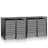 Zelsius Mülltonnenbox 4 Tonnen | 120-240 Liter | Anthrazit RAL 7016 | Tür in hellgrauer Holzoptik inkl. Erweiterungsmöglichkeit | Aufbewahrungsbox für Mülltonnen, Mülltonnenbox 4er