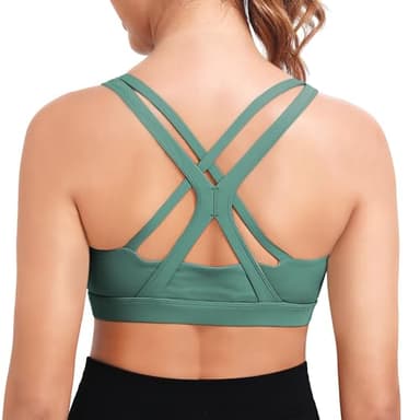 High Impact Sport-BHs für Damen, stoßdämpfende Unterstützung, langes, rückenfreies Tank-Top, gepolsterter BH mit überkreuztem Rücken, grün, S