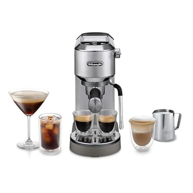 De'Longhi Dedica Duo - Perfetto Kompakte Siebträgermaschine Espressomaschine mit Soft-Touch-Icons, manuellem Milchaufschäumer für Espresso, Cappuccino und Cold Brew, 15cm breit, Metall (EC890.M)