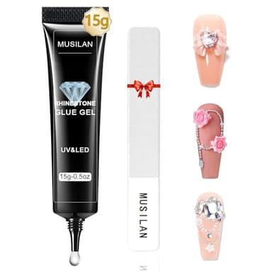 MUSILAN 3D Nail Rhinestone Glue für Nägel Art, 15g Nail Charms kleber Gel für Nagelspitzen Edelsteine Strasssteine Kristallsteine Diamante Schmuck UV Gel kleber für Anfänger und Professioneller Salons