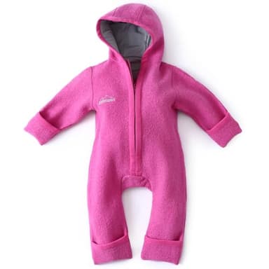 gipfelsport Wollwalk Overall Baby - Walkoverall aus Wollfleece | Walkanzug aus Merinowolle, Schurwolle, Walkwolle | Größe 74/80 in pink mit kurzem Reißverschluss