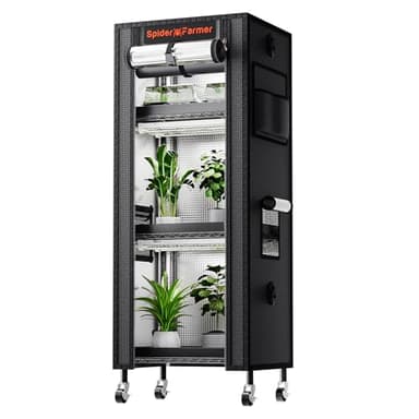 Spider Farmer 2025 Pflanzenständer Grow Lampe Kit, 4 Etagen Pflanze Regal mit 6 Stück 30cm Vollspektrum LED Lights und GrowZelt für Seed Starting Pflanzen Wachstum 40x30x120CM