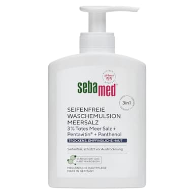 SEBAMED seifenfreie Waschemulsion Meersalz mit Spender 200 ml, für eine besonders milde Reinigung der trockenen und empfindlichen Haut, zur Hand-, Gesichts- und Körperreinigung geeignet