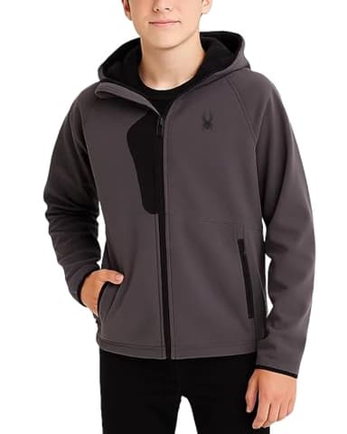Spyder Softshelljacke für Jungen, leicht, isoliert, Polarfleece, gefüttert, Softshell-Mantel und Windjacke mit Kapuze für Jungen, polargrau, 14-16