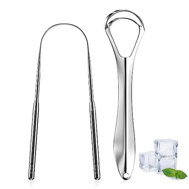 Fousenuk 2 stück Zungenreiniger, Zungenschaber aus 304 Edelstahl Tongue Scraper Set Gegen Mundgeruch, Zungenbürste für Einen Frischen Atem Tongue Cleaner mit Griff für Erwachsene und Kinder
