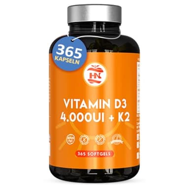 Vitamin D. (4000 IE) 365 Kapseln Vitamin D3 + K2 Hochdosiert Unterstützt Immun Und Knochenfunktion Hohe Konzentration Antioxidantien Antifettiga Weichkapseln Premium