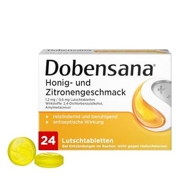 Dobensana Honig und Zitrone Lutschtabletten 1,2mg/0,6mg – Halstabletten zur Schmerzlinderung bei leichten Halsschmerzen – 1 x 24 Tabletten