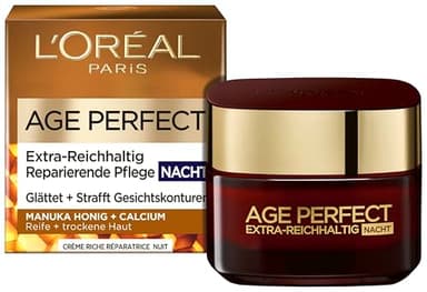 L'Oréal Paris Nachtpflege für Frauen: für intensive Pflege und Milderung von Knitterfalten über Nacht mit Manuka Honig und Calcium, Age Perfect Extra Reichhaltigkeit1x 50ml
