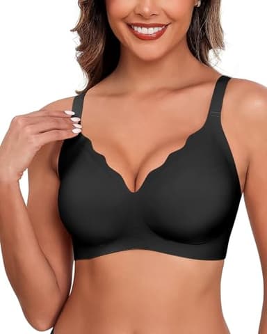 HORISUN Ohne Bügel BH für Damen, Nahtloser Bequemer V-Ausschnitt Vollständiger Bralette für Große Brüste mit Unterstützung Kein Bügel kabelloser Komfort Tshirt BHS (Schwarz L)