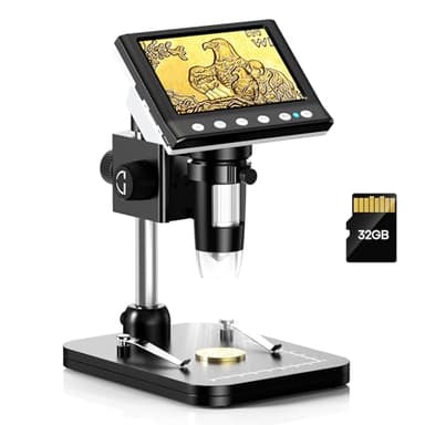 Digital Mikroskop, 4,3 Zoll LCD Mikroskope, 1080P USB Mikroskope mit 8 Einstellbaren LED Licht, 32GBTF-Karte, Mikroskop für Kinder, Erwachsene, Kompatibel mit MacOS Windows