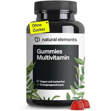 natural elements Gummies Multivitamin – 120 fruchtige Gummibärchen – natürliches Aroma – mit 12 Vitaminen und Mineralstoffen (Vitamin C, D3, Biotin, Folsäure, Zink & mehr) – laborgeprüft
