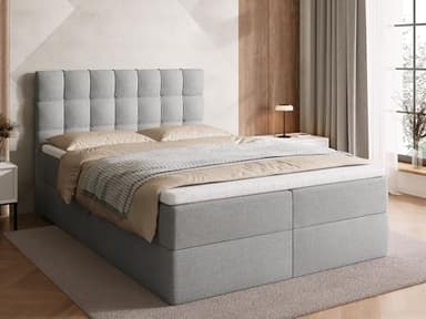 BROMARKT Boxspringbett mit Bonell Matratze und Bettkasten Doppelbett mit Topper 140x200cm Härtegrad H3 Bett für Schlafzimmer gepolsterte Kopfstütze Detroit Hellgrau