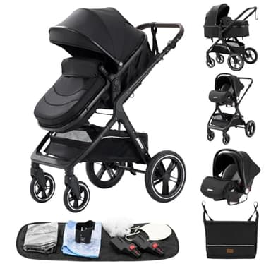 GLOKID Kinderwagen 3 in 1,Reisesysteme, Babywanne Buggy,Voll-Gummireifen,Mit Einem Klick Zusammenklappbarer, Rain cover Mosquito net, Mummy Bag
