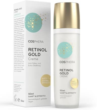 Retinol Creme - Anti Falten Gesichtscreme 50 ml (Vegan) - mit Retinol, Gold und Hyaluronsäure - Luxuriöse Tagescreme und Nachtcreme für Gesicht, Hals, Augen - von COSPHERA