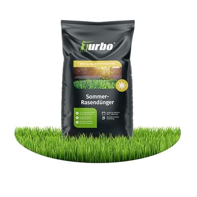 Turbogrün Rasendünger Sommer 20kg, gesunder Rasen verdrängt Moos, Ideal im Sommer, geeignet für Streuwagen, staubarmes Granulat, Rasen dünger, Rasenpflege