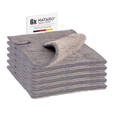 NATARO® 6 Stück Spülix Duo Premium Spültücher waschbar – Microfaser Spüllappen für Ihre Küche, Geschirr extrem fett- und schmutzlösend, extra saugfähig, Mikrofasertuch grau ca. 24x19 cm