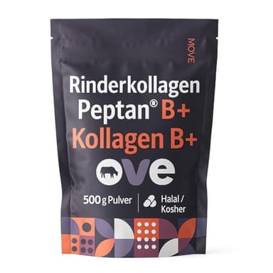 Kollagen pulver B+ Rinderkollagen Peptan B – 100% Reines Kollagen Hydrolysat Pulver für Haut, Gelenke und Muskeln, 500g, Halal, Koscher, Ohne GVO, 50 Dosen