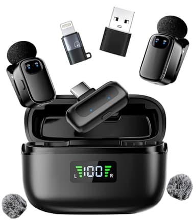 Mini Mikrofon für iPhone Android Handy,Kabelloses Lavalier Ansteckmikrofon mit USB-C,3 Stufen Rauschunterdrückung, Sie können den Ton umschalten,für Videoaufnahmen, Vlog, TikTok, YouTube,Plug and Play