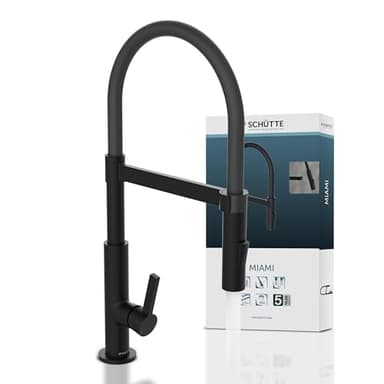 SCHÜTTE 79147 MIAMI Küchenarmatur 360° mit Soft Touch Schlauch, Einhebelmischer mit ausziehbarer, magnetischer Geschirrbrause, Mischbatterie für die Spüle, Wasserhahn Küche Schwarz Matt